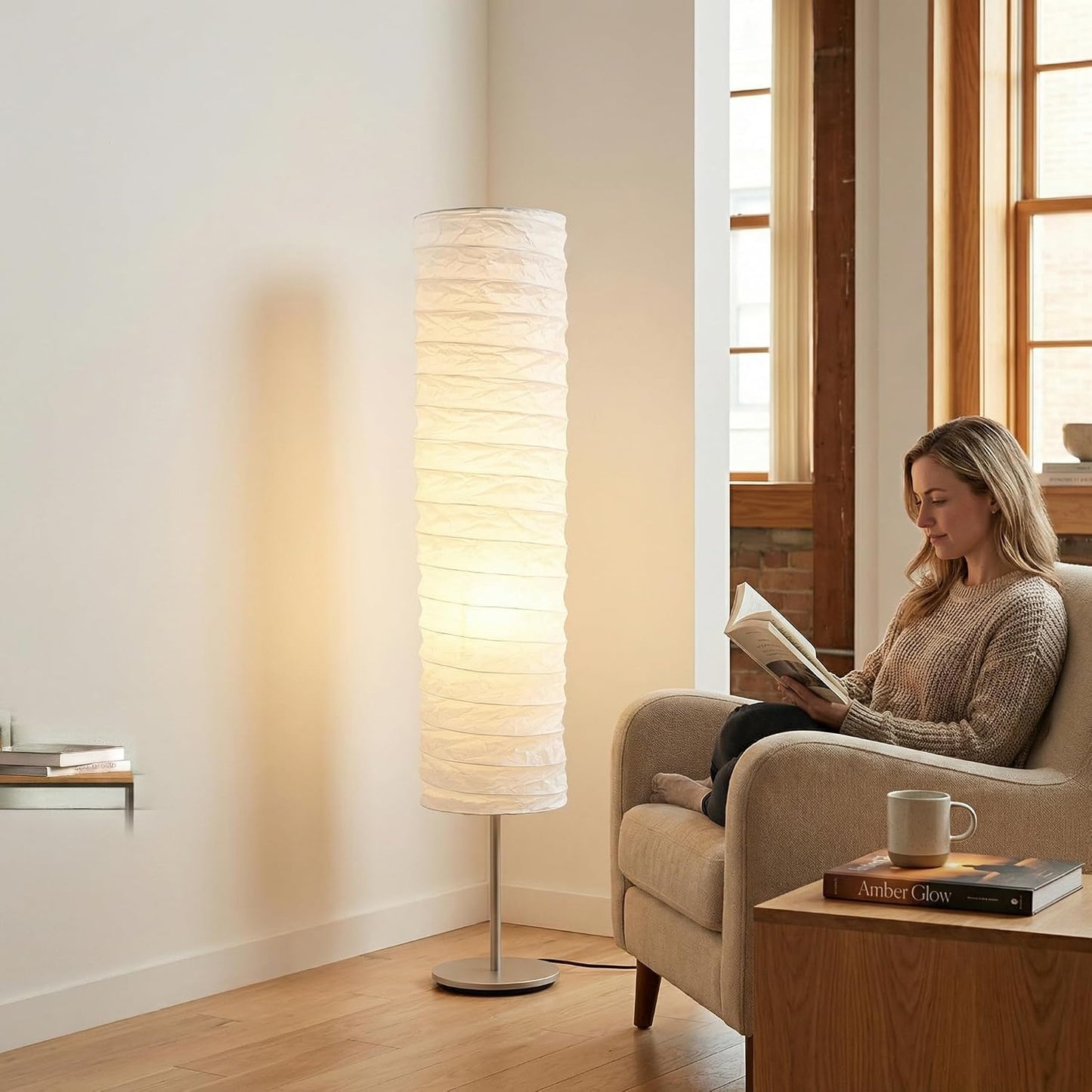 Toyvian Lamp Shade: Foldable White Paper Floor Lampshade for Standing Floor Lamp Replacement, Soft Light Diffuser for Bedroom Living Room Decor, Easy Install (43.31"W x 7.87"H)
