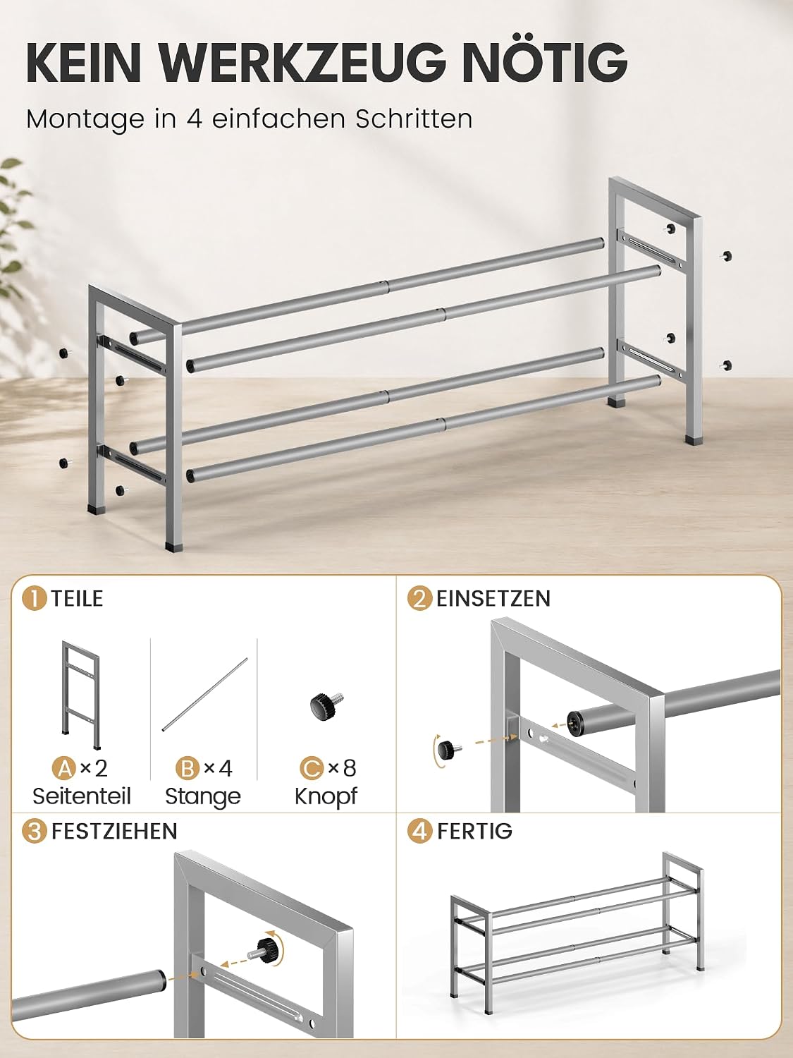 Bumusty 3-Tier Expandable Shoe Rack for Closet, 18“-33” Adjustable Shoe Rack for Small Space, Small Shoe Organizer for Front Door, Sturdy Metal, Black
