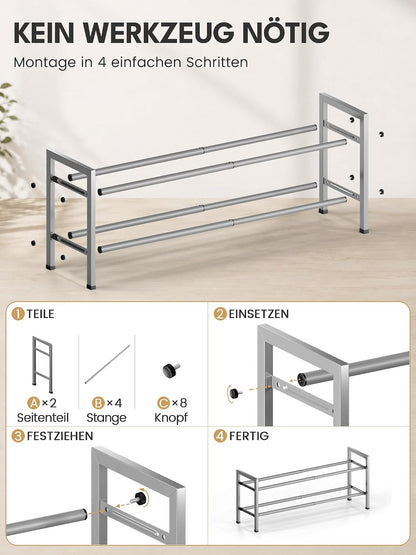 Bumusty 3-Tier Expandable Shoe Rack for Closet, 18“-33” Adjustable Shoe Rack for Small Space, Small Shoe Organizer for Front Door, Sturdy Metal, Black