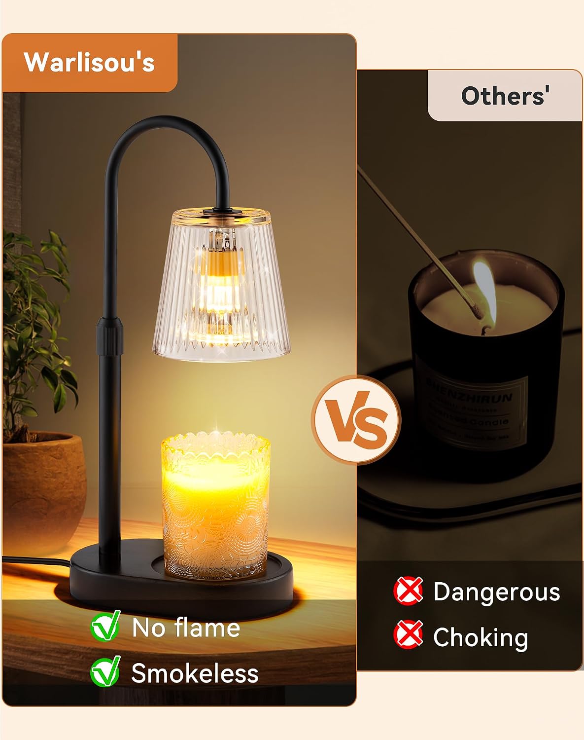 Adjustable Candle Warmer Lamp with Timer - Electric Light Wax Warming Dimmable Flameless Top Melter Heater Melting Heating Height Small Jar Candles Gifts Women Mom Birthday Home Desk Modern Decor