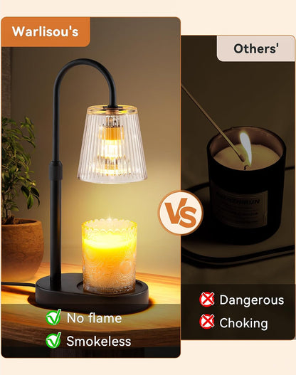 Adjustable Candle Warmer Lamp with Timer - Electric Light Wax Warming Dimmable Flameless Top Melter Heater Melting Heating Height Small Jar Candles Gifts Women Mom Birthday Home Desk Modern Decor