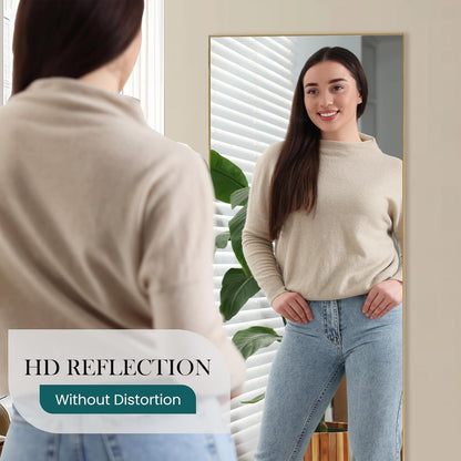 DUMOS 64"x21" Arched Full Length Floor Mirror, Full Body Mirror with Stand, Shatterproof Tempered Glass, Modern Aluminum Alloy Frame, Free Standing or Leaning for Home Decor, Gold