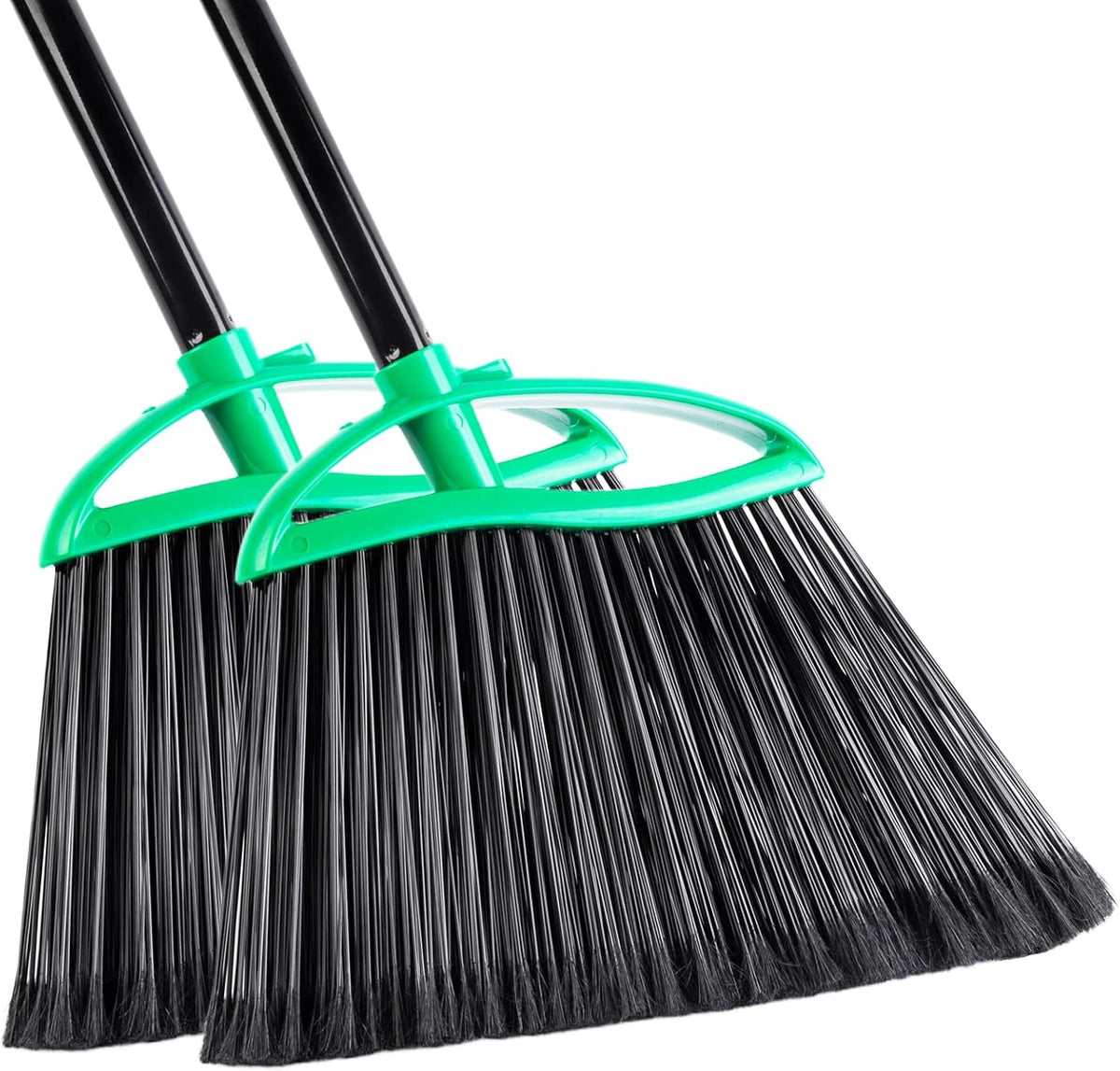2 Pack Heavy Duty Brooms, 55" Long Handle Angle Broom Set | Indoor Outdoor, Household Commercial Floor Cleaning, for Sweeping Home, Kitchen, Deck, Garage, Patio - Green