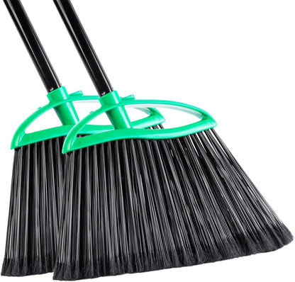 2 Pack Heavy Duty Brooms, 55" Long Handle Angle Broom Set | Indoor Outdoor, Household Commercial Floor Cleaning, for Sweeping Home, Kitchen, Deck, Garage, Patio - Green
