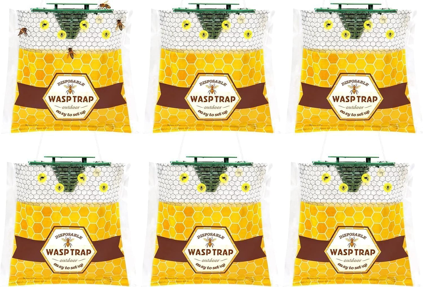 6 Pack Disposable Wasp Traps Outdoor Hanging Carpenter Bee Traps for Outside Yellow Jacket Trap Hornet Trap Wasp Catcher for Bug Flies Patio Garden