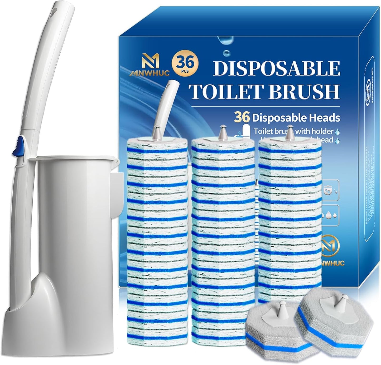 Disposable Toilet Bowl Brush with 36 Toilet Wand Refills Pads Replacement Heads, Toilet Cleaning Stick,Toilet Bowl Cleaner Wands Holder and Set, Toilet Cleaning System Starter Kit