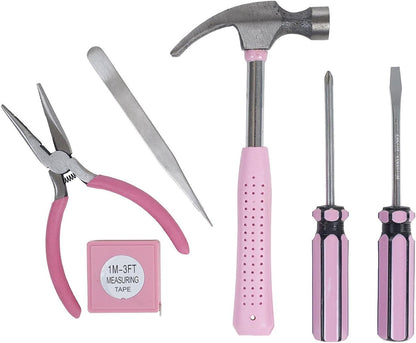 PinkTool Set,Includes – Hammer, Screwdriver Set, Pliers (Tool Kit for The Home, Office, or Car)
