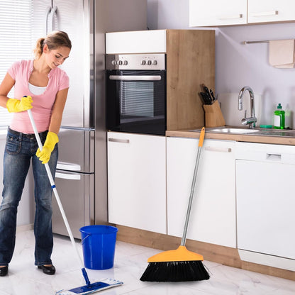 minkissy Soft Bristle Angle Broom for Floor Cleaning, Wide-Angle Room Broom with Orange Handle, Household Sweeping Tool for Indoor and Outdoor Use in Kitchen, Garage, and Patio