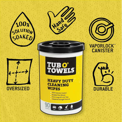 Tub O' Towels Heavy-Duty Multi-Surface Cleaning Wipes, 7" x 8", 40 Count Canister, Removes Grease, Grime, and Tough Stains, Durable Disposable White Wipes for Home, Garage, and Outdoor Cleaning Tasks | industrial-disposable-wipes