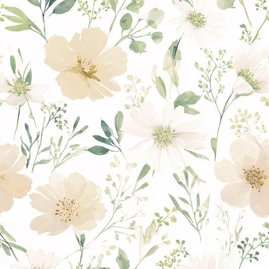 Sage Green Floral Peel and Stick Wallpaper Self Adhesive Removable Modern for Bedroom Accent Wall Renter Friendly Thick Watercolor Natural Flower Wallpaper 17.7" x 118"
