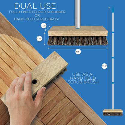 LOLA Deck Scrub Brush Outdoor Broom, Durable Bristles Remove Dirt, Grime, Grout, Leaves, Snow on Patios, Decks, Wet or Dry