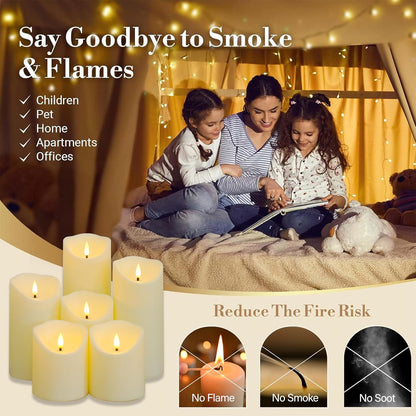 Fo32won Flameless Flickering Candles with Remote Timer, Set of 6 Ivory Led Battery Operated Candles for Home Decor Xmas Halloween (D3 x H3 3" 4" 5" 6" 7")