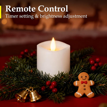 3"x4" Flickering Flameless Battery Candles with Timer, White Realistic LED Pillar Candles, Set of 2 Large Remote-Operated Candles for Home Indoor/Outdoor & Holiday Decor