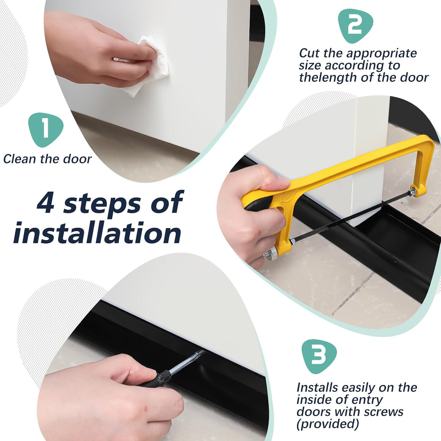 MorningRo 1 Pcs 1-3/4" x 36" U Shaped Aluminum Door Sweep for Bottom of Door with Drip Cap Screw-on Metal Weather Stripping Seal Draft Stopper Threshold for Exterior Front Doors (Black)