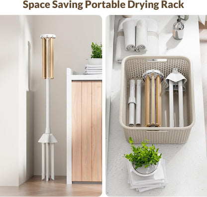 Wood Clothes Drying Rack, Foldable Collapsible Laundry Rack with 8 Adjustable Rods, Stable Space Saving Garment Organizer for Indoor Outdoor, Laundry Room, Bedroom, Bathroom, Balcony, RV, Camping