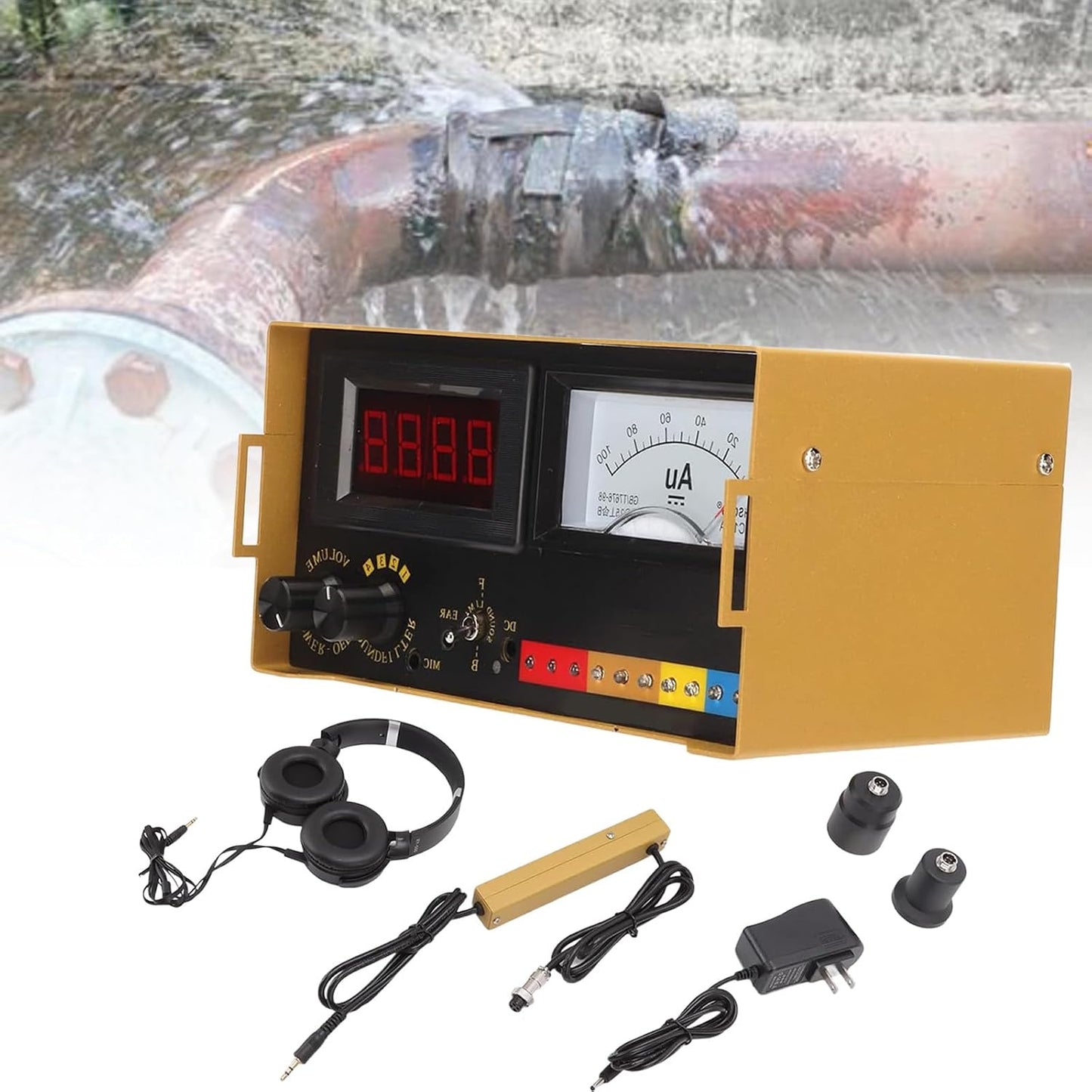 Under Sink Sensor, Geophone Water Leak Sensor, Geophone Tracer Water Leak Detector for Outdoor for Home with Adjustable 4 Gears