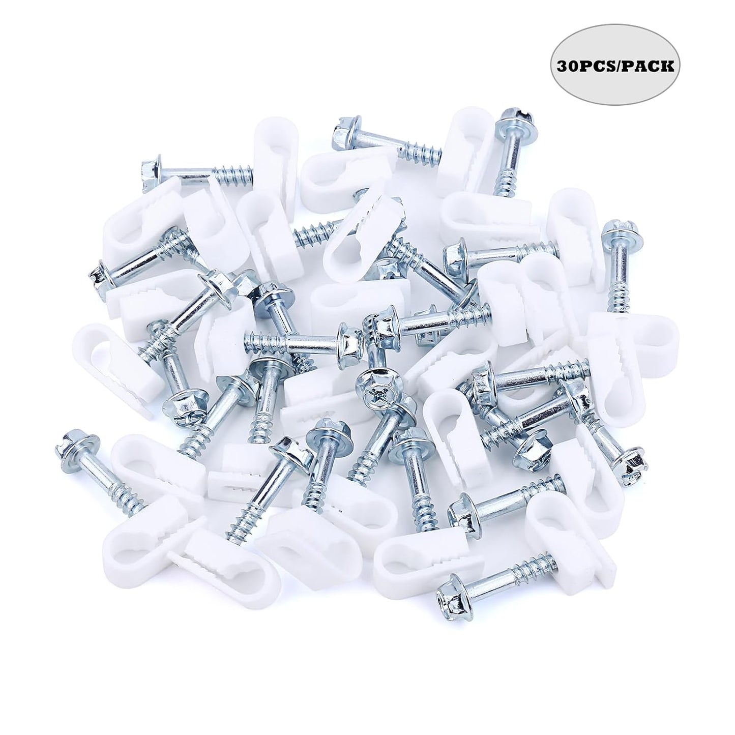 Cable Clips with Screws Fastener 1/4 Inch (6 mm) - All Weather Wire Clips for Coaxial, Ethernet,Electrical Cables,Brick/Stucco Siding Clips, UV-Resistant for Outdoor Wall Mount,30 Pack,White