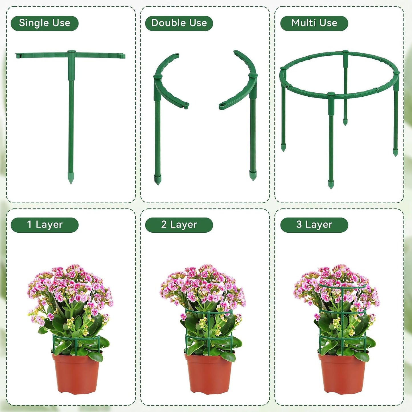 12 Pack Plant Support Stakes, 6.3 x 5.9 Inch Plastic Plant Cage Holders | Half Round Plants Support, Garden Flower Stakes, for Indoor Outdoor Climbing Plants Vegetable Flower Pot
