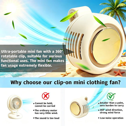 Portable Silent Clip-On Bladeless Personal Fan, Wearable Waist & Neck Fan, 360° Rotation, 3 Speeds, USB-C Rechargeable, Compact & Lightweight, Hands-Free Cooling for Travel, Office & Outdoor (Pink)
