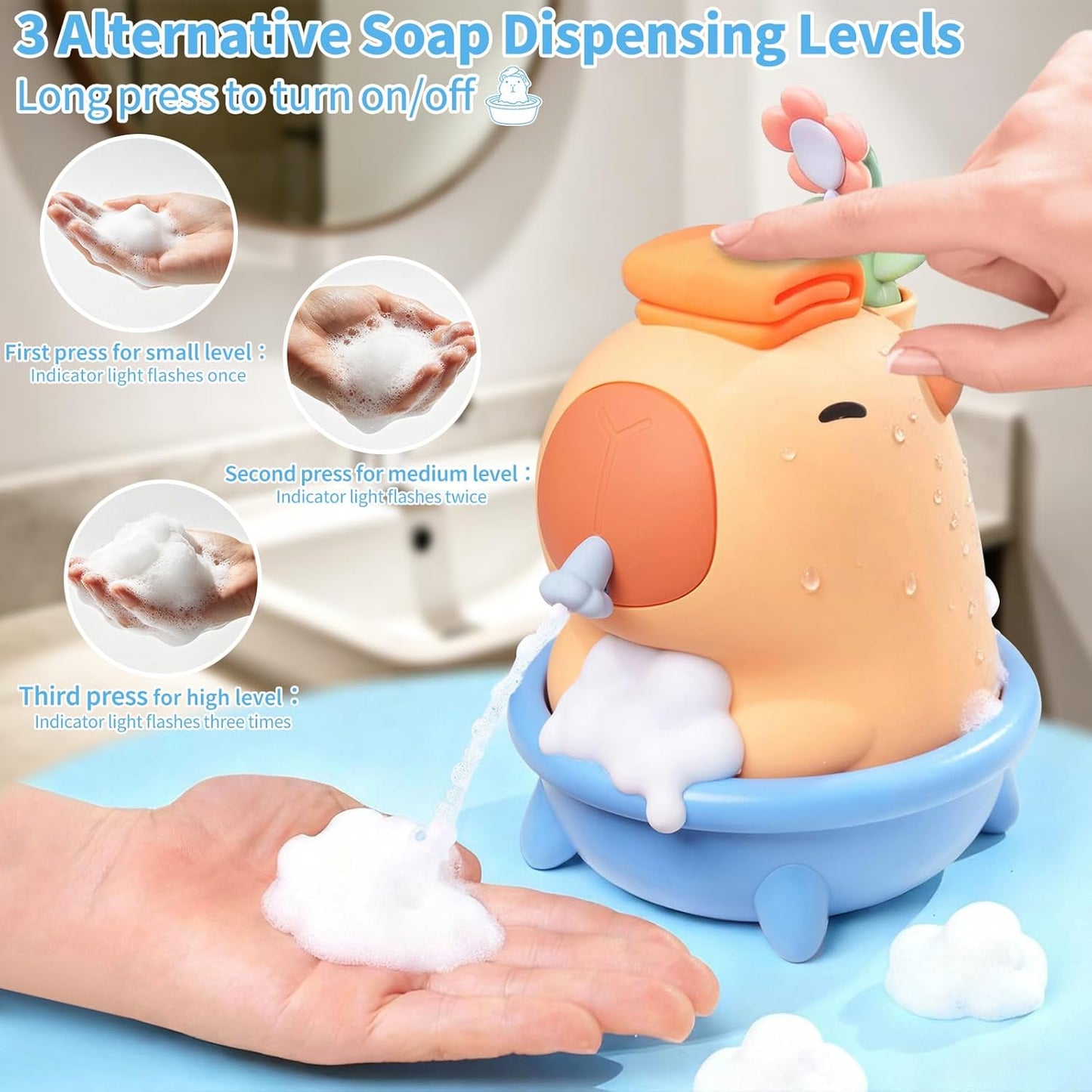 Kids Automatic Soap Dispenser - Cute Duck Touchless Foaming Hand Soap Dispenser, Waterproof USB Rechargeable, Hand- Free Shampoo Dispensers for Bathroom, Kitchen Countertop, Preschool