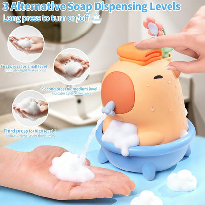 Kids Automatic Soap Dispenser - Cute Duck Touchless Foaming Hand Soap Dispenser, Waterproof USB Rechargeable, Hand- Free Shampoo Dispensers for Bathroom, Kitchen Countertop, Preschool