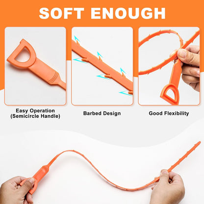 Drain Snake Clog Remover - 4 Pack 20 Inch Flexible Hair Drain Removal Tool for Sink, Shower, Tub & Toilet, Drain Cleaner with Grip Handle - Easy Use Kitchen & Bathroom Drain Opener