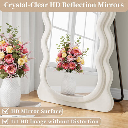 71"x32" Flannel Full Length Mirror, Arched Mirrors Full Length with Stand, Flannel Floor Mirror for Bedroom and Living Room, Full Body Mirror Hanging or Leaning, White