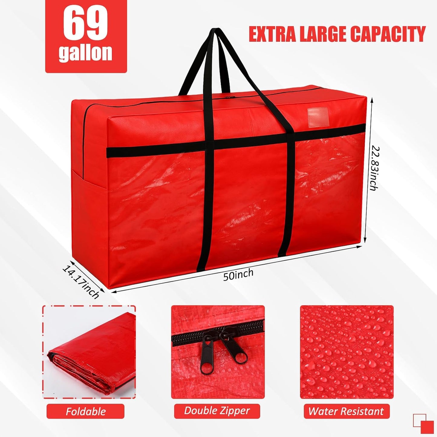Windyun 4 Pack 57 Gallon Extra Large Moving Bags XXL Heavy Duty Storage Bag with Strong Zipper Handle Jumbo Big Tote Box Foldable for College Dorm Travel Clothes Duffle Blanket Pillow(Red)