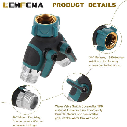 2 Way Garden Hose Splitter, 3/4" Y Garden Hose Connector with Comfortable Rubberized Grip , 2 Faucet Extension Hose spring Protectors and 4 Hose Rubber Washer