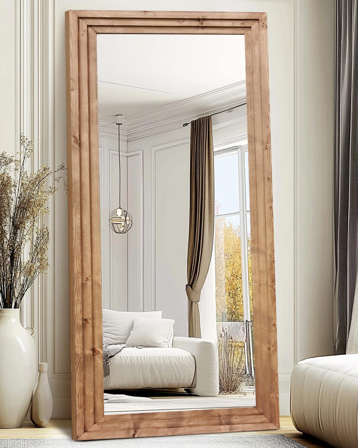 Full Length Mirror 65"x22" with Stand Solid Wood Frame Floor Large Mirror for Living Room, Bedroom Hanging Standing or Leaning Wall-Mounted, New Black