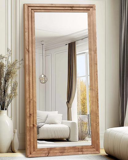Full Length Mirror 65"x22" with Stand Solid Wood Frame Floor Large Mirror for Living Room, Bedroom Hanging Standing or Leaning Wall-Mounted, New Black