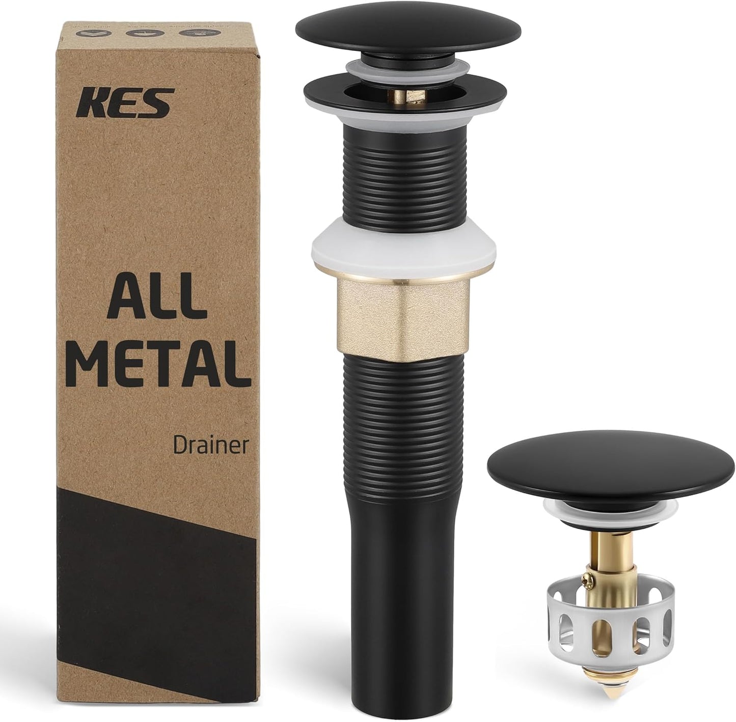 KES All Metal Bathroom Sink Drain with Strainer Basket Hair Catcher Anti Clog Pop Up Drain Stopper for Vanity Vessel Sink with Overflow, Rustproof 18/8 Stainless Steel Polished Chrome S2013A-CH
