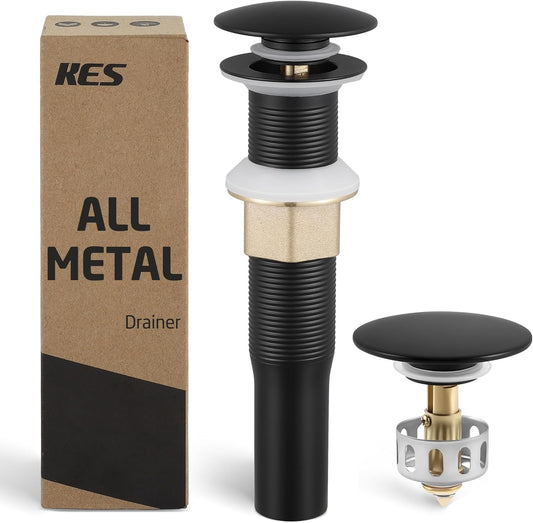 KES All Metal Bathroom Sink Drain with Strainer Basket Hair Catcher Anti Clog Pop Up Drain Stopper for Vanity Vessel Sink with Overflow, Rustproof 18/8 Stainless Steel Polished Chrome S2013A-CH