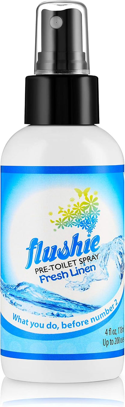 Flushie Pre-Toilet Spray Travel Size Toiletries Bathroom Spray for Toilet Deodorizer Traveling Essentials - Poop Odor Eliminator (Linen, 1oz 3pack)