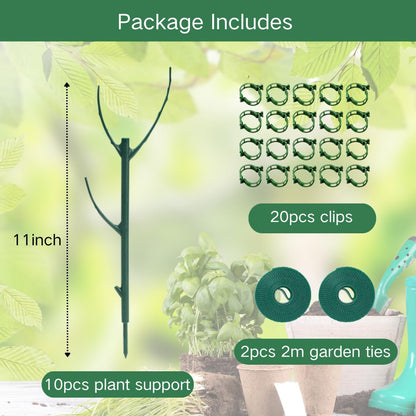 26Pcs Plant Support Combo, 5Pcs Stackable Monstera Plant Stakes Trellis+ 20Pcs Garden Clips + 1Pcs Ties, Moss Pole Alternative for Indoor Outdoor Climbing Vines Houseplants