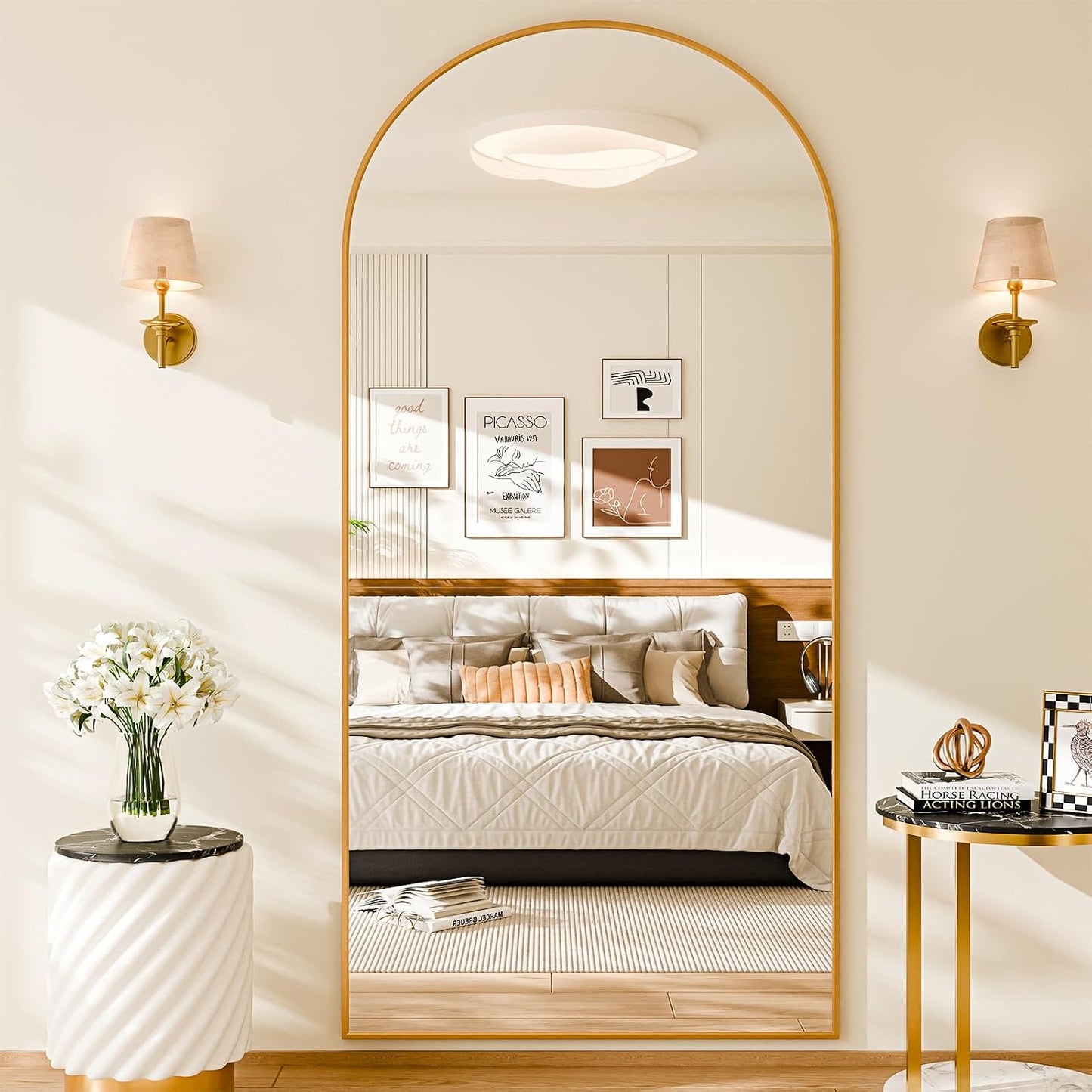 59"x16" Floor Mirror Full Length, Arched Full Length Mirror with Stand, Full Body Mirrors for Bedroom Living Room or Cloakroom Gold