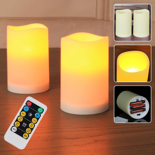 WRalwaysLX Flameless Candles with Timer, Color Changing LED Candles with Remote Control,Battery Candles Outdoor and Indoor Home Decor, Set of 3, 2.5" D X H3/4"/5" by 3AAA Batteries(not Included)