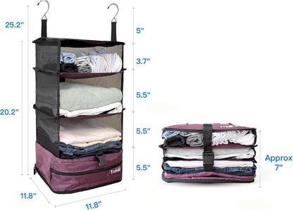 Grand Fusion Stow-N-Go Hanging Travel Shelves, Packing Organizer for Luggage. Carry on Closet for Suitcase. Expandable Packing Cube. Travel Essentials. (Black - L, L = (L) 11.8" x (W) 11.8")