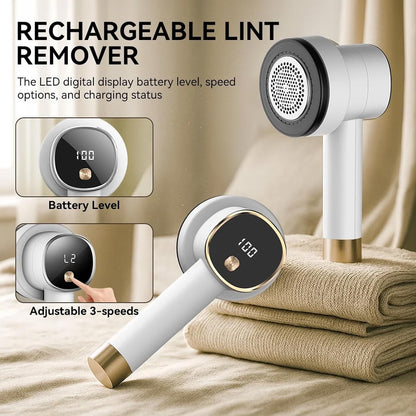 Rechargeable Fabric Shaver for Clothes: 6-Leaf Blades & 3 Speeds to Remove Pilling, Fuzz & Lint Balls - with LED Display, Portable Electric Lint Remover for Sweater, Couch, Blanket, Furniture