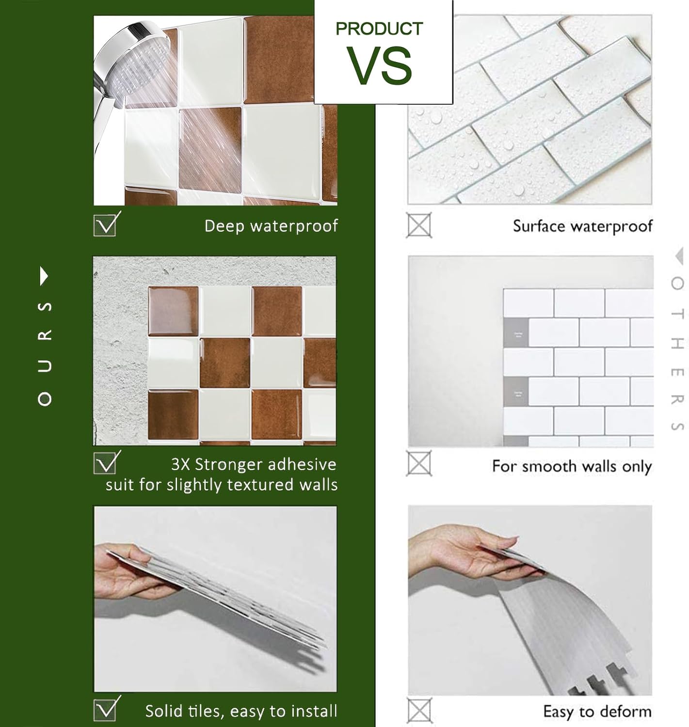 STICKGOO 10 Sheets Peel and Stick Backsplash - 9" x 9" 4D Adhesive Peel and Stick Tile Backsplash for Kitchen&Bathroom