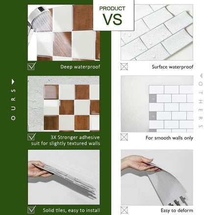STICKGOO 10 Sheets Peel and Stick Backsplash - 9" x 9" 4D Adhesive Peel and Stick Tile Backsplash for Kitchen&Bathroom