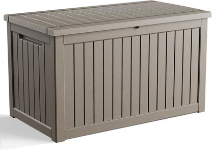 230 Gallon Large Outdoor Storage Box Waterproof, UV Resistant Resin Deck Box with Hydraulic Rod & Lockable Latch for Patio Furniture, Outside Storage Box for Garden Tools, Patio Cushions, Black