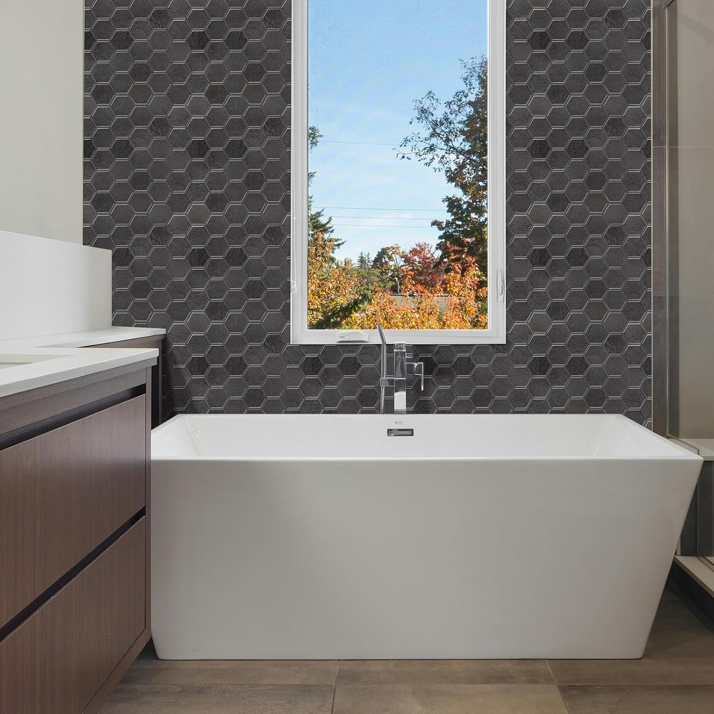 10-Sheet Hexagon Peel and Stick Backsplash for Kitchen, New Upgrade Premium Extra Thicker Design 3D Self Adhesive Wall Tiles, Large Stick on Tiles for Kitchen and Bathroom (12" x 12")