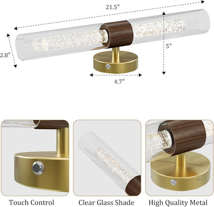 10000mAh Battery Operated Wall Sconce Set of 2, Rechargeable Wireless Wall Lights with Remote Control, Dimmable Timer 3 Color Temperature Glass Wall Lamp for Living Room Bedroom Gold 21.5 Inch