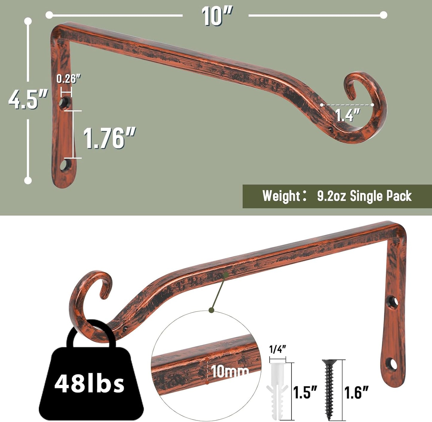 FEED GARDEN Heavy Duty Plant Hangers Outdoor Indoor, 8 Inch 2 Pack Metal Hanging Bracket Holds Up to 44 lbs, Wall Brackets for Hanging Baskets, Bird Feeders,Wind Chime& Lanterns, Black