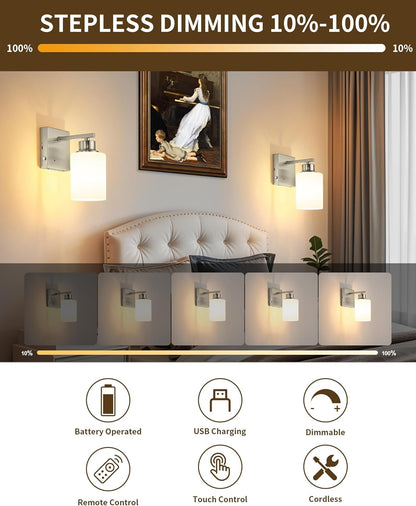Battery Operated Wall Sconce Set of 2, Black Rechargeable Wall Lights with Timer Function, Easy Install Dimmable Wireless Wall Lamps Sconces Wall Decor for Living Room Bedroom Hallway, Emergency 3000K