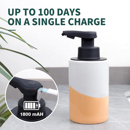 BosilunLife Automatic Soap Dispenser Ceramic Hand Free Soap Dispenser with Waterproof Pump Rechargeable Smart Electric Lotion Soap Dispenser Touchless (White-Green, Foam Pump)