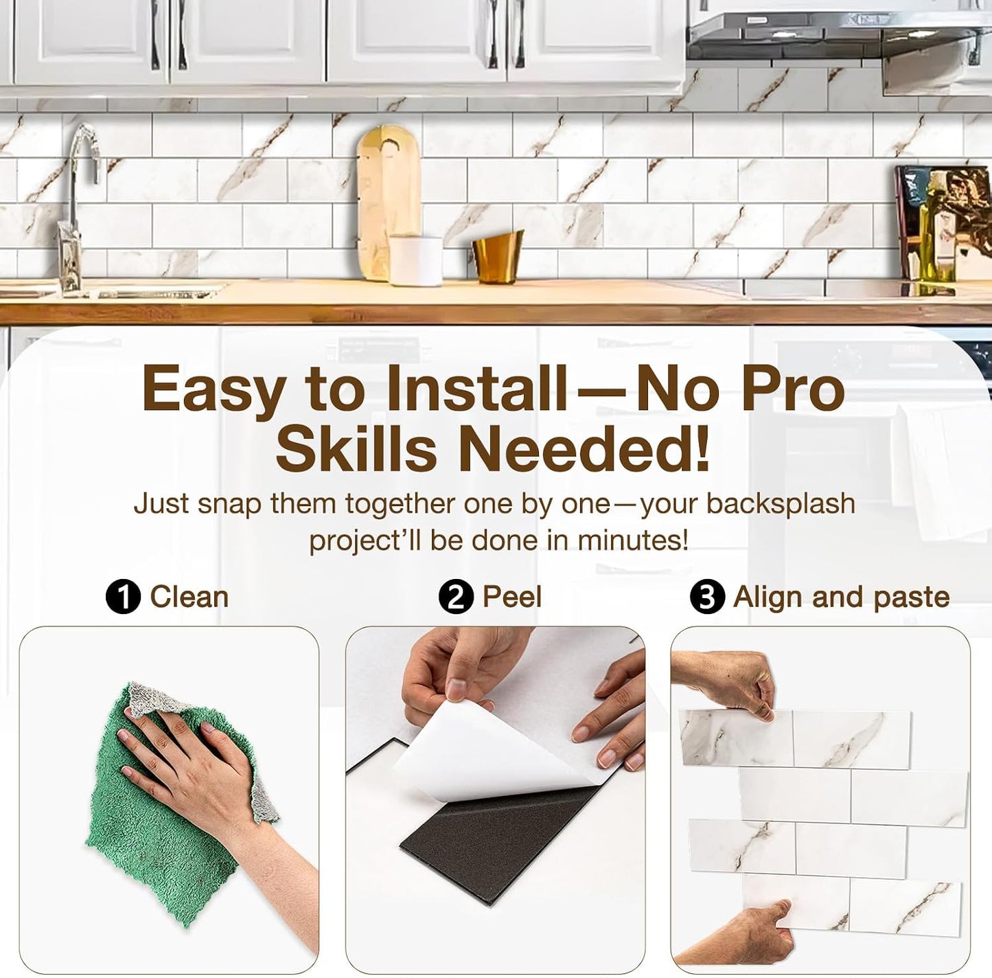 Havenly Peel and Stick Backsplash Tile for Kitchen & Bathroom Walls (White, 10 Tiles - 9.7 sq. ft. (0.9 m²))