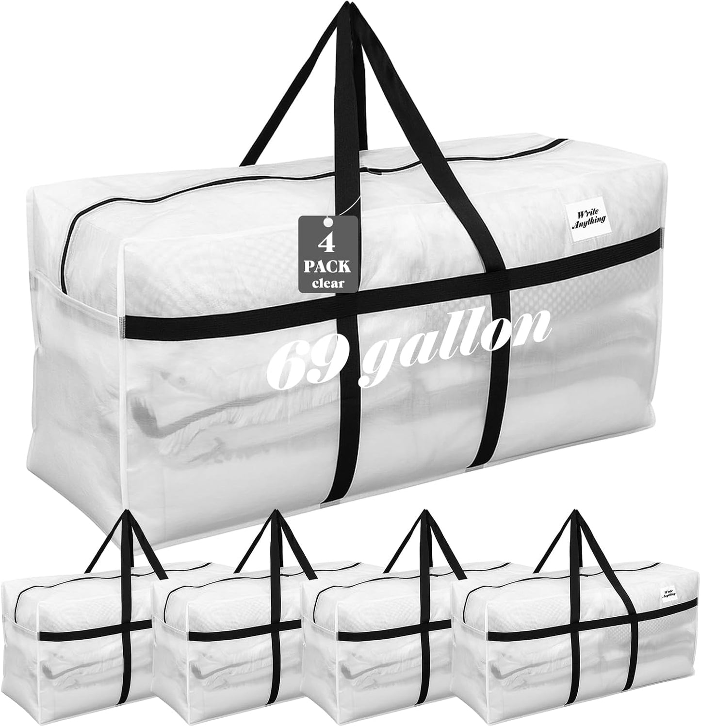 Windyun 4 Pack 57 Gallon Extra Large Moving Bags XXL Heavy Duty Storage Bag with Strong Zipper Handle Jumbo Big Tote Box Foldable for College Dorm Travel Clothes Duffle Blanket Pillow(Red)