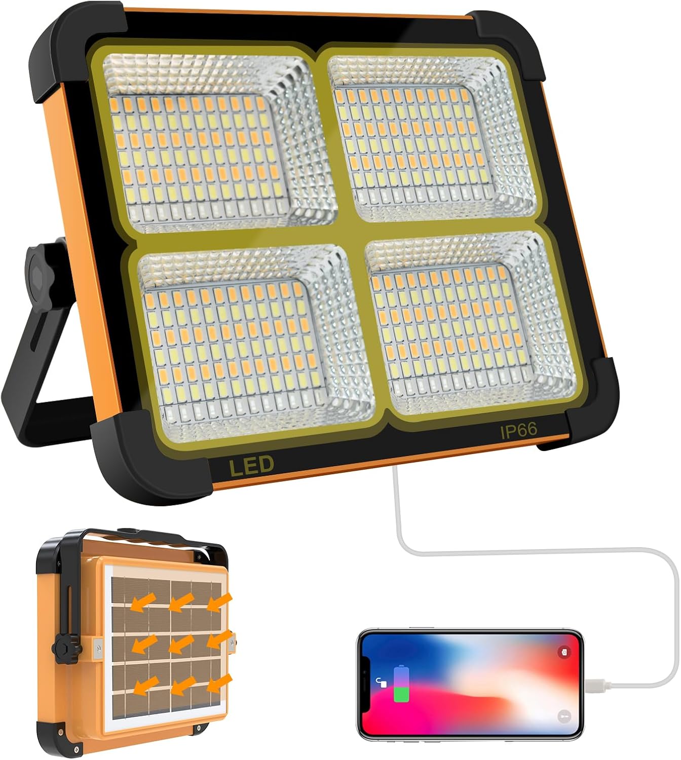Portable LED Work Solar Light 100W 16500mAh 10000 LM with Stepless Brightness Job Site Battery Rechargeable LED Floor Light for Emergency Worklight for Hurricane